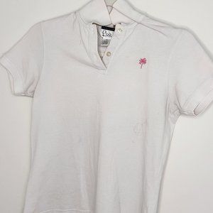 LILLY PULITZER WHITE PALM TREE ISLAND POLO SHORT SLEEVE-XS